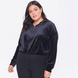 Crushed Velvet Cropped Hoodie Plus Size
